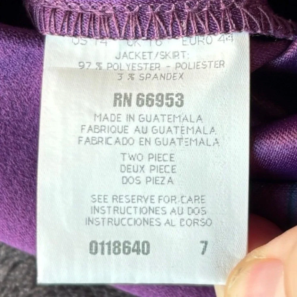 Leslie Fay Vintage Purple Floral Skirt‎ Suit Set Jacket Midi Skirt Size 14